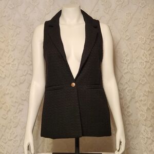 Sincerely Jules Textured Knit Vest Size Medium Black Faux Pockets Layered Look